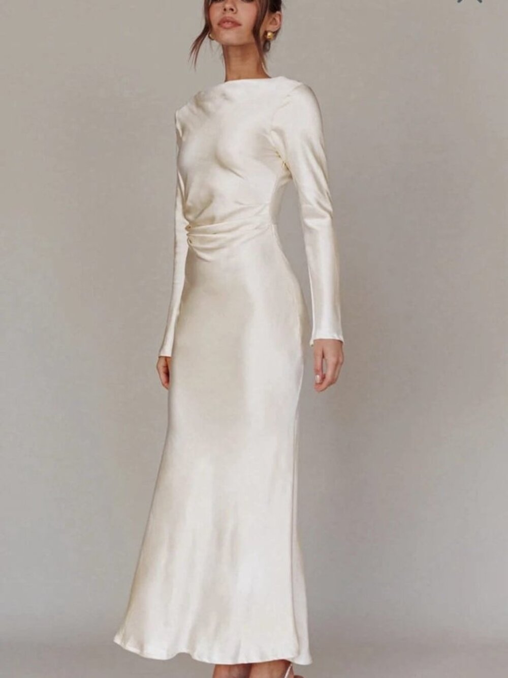 New Selfie Leslie Loveland Cowl Back Midi Dress Oyster Size XXS